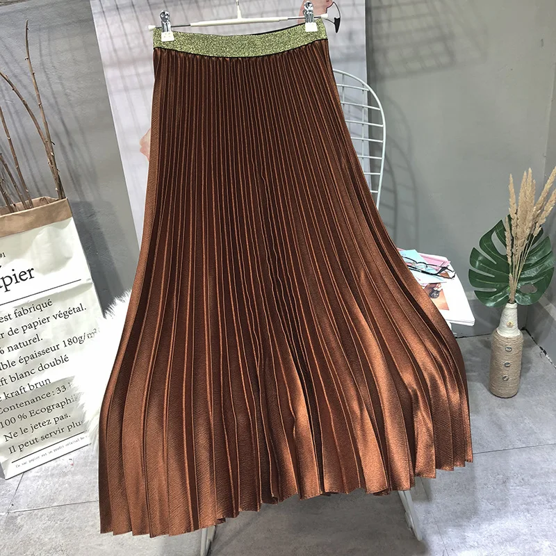 Весенняя женская элегантная плиссированная юбка на осень и зиму, эластичная Женская длинная юбка с высокой талией, Женская юбка высокого качества Saia