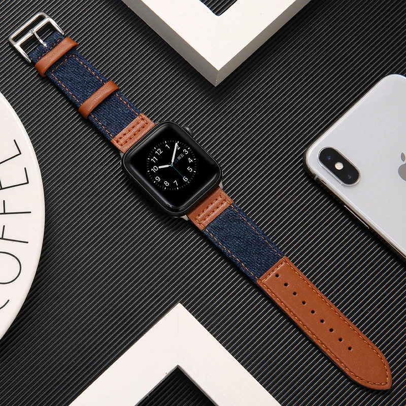 Натуральная кожа + нейлоновый ремешок для apple watch band 44 мм 40 42 38 версия 5/4/3/2/1