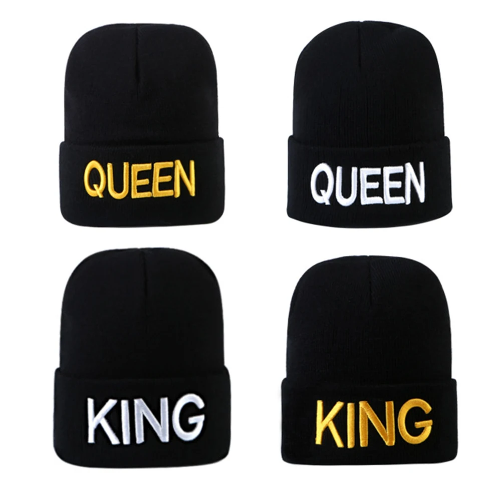 

2020 Fashion Beanies Cap King Queen Embroidery Hat Letter Hip Hop Couples Hats For Men Woman Warm Casual Knitted Ski Bonnet