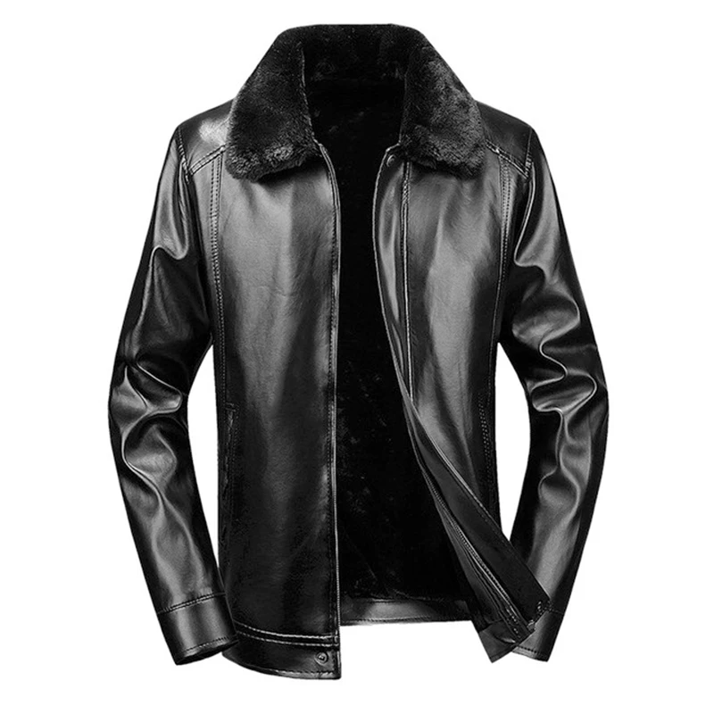 Winter Men PU Leather Jacket New Men's Fashion Warm Fleece Leather Fur Collar Coat Casual Male Wild Leather Jackets Top - Цвет: black