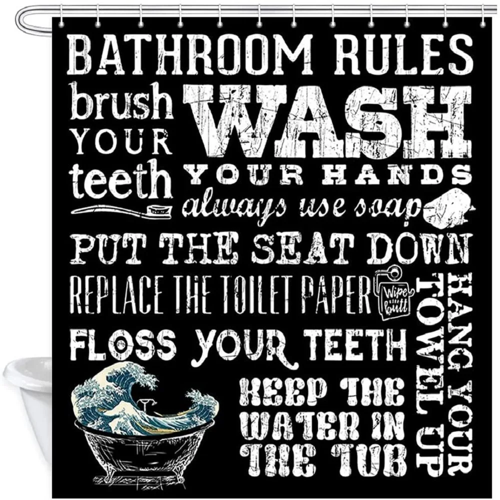 

Занавеска для душа ABlack, забавные черно-белые тканевые водонепроницаемые занавески для ванны с изображением волн