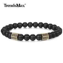 Trendsmax матовый браслет с черными бусинами розовое золото вымощенные кубический циркон красивые браслеты с камнем эластичный стрейч мужские ювелирные изделия DBM66