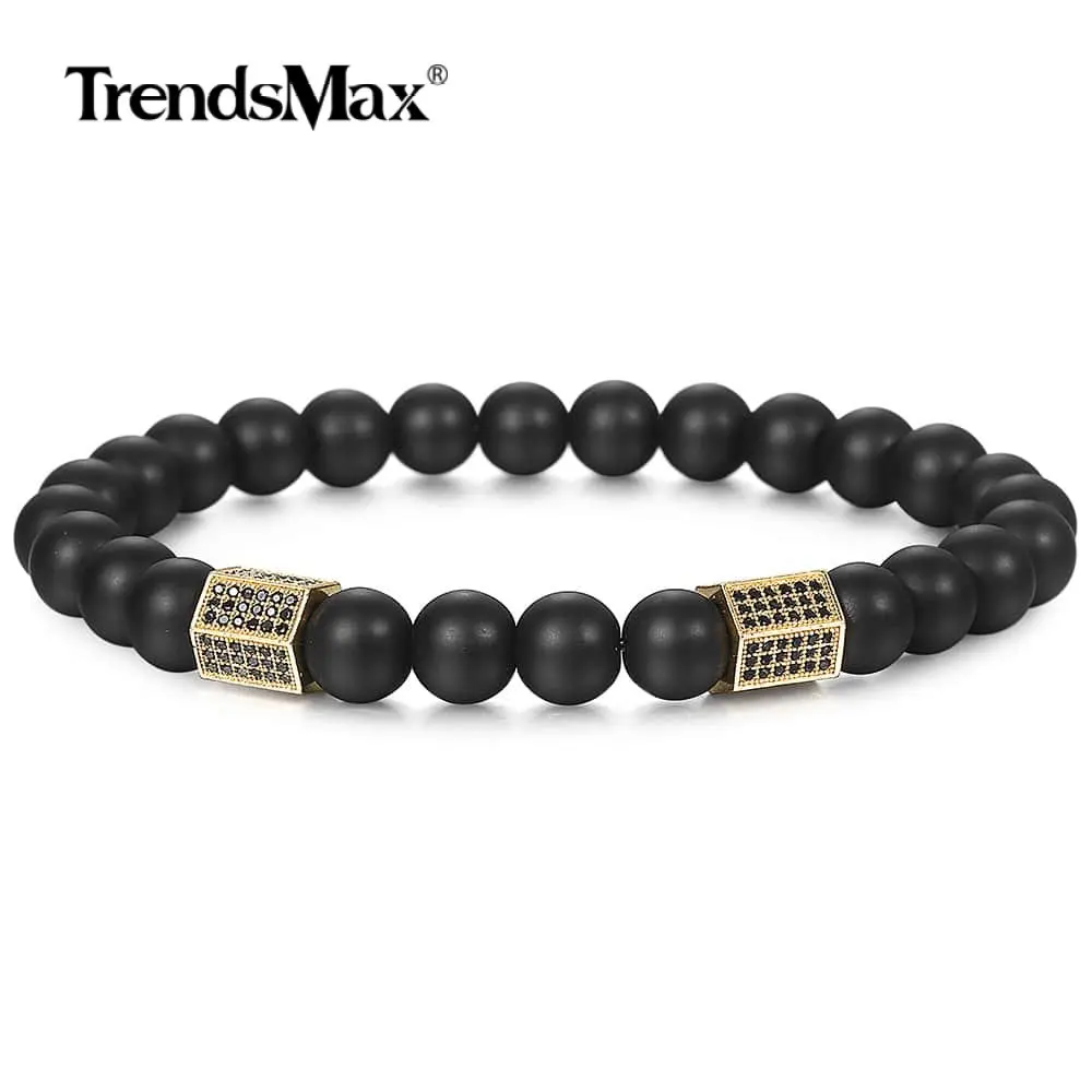 Trendsmax матовый браслет с черными бусинами из розового золота кубическим цирконием