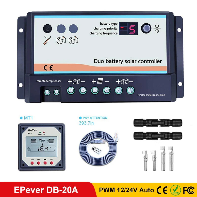 Контроллер солнечной зарядки EPever PWM с двумя аккумуляторами 12 В 24 автоматический