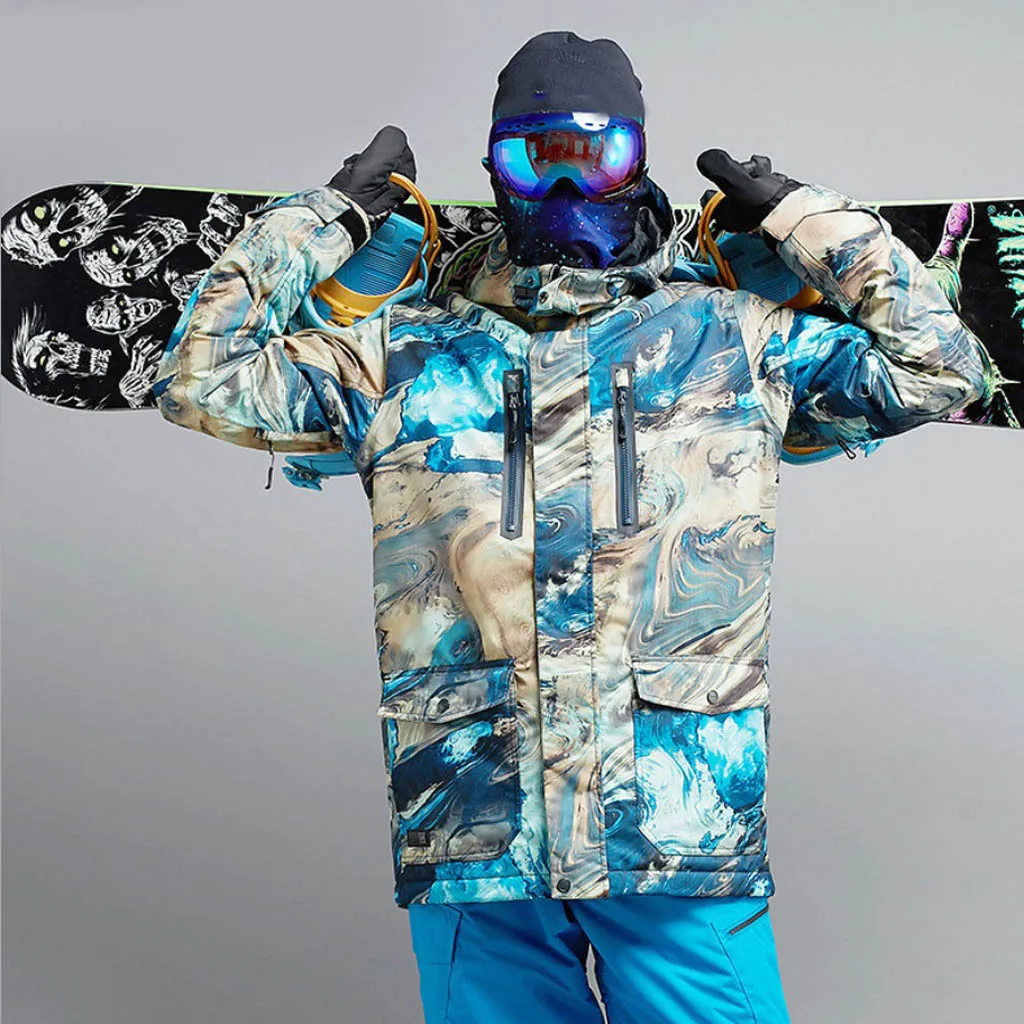 Men's Mountain Waterproof Ski Jacket Windproof Rain Coat Thermal Skisuit Snowsuit Camouflage