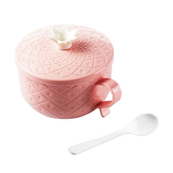 

Pineapple Texture Stainless Steel Noodle Bowl with Lid and Spoon Lunch Box Food Container (Pink)