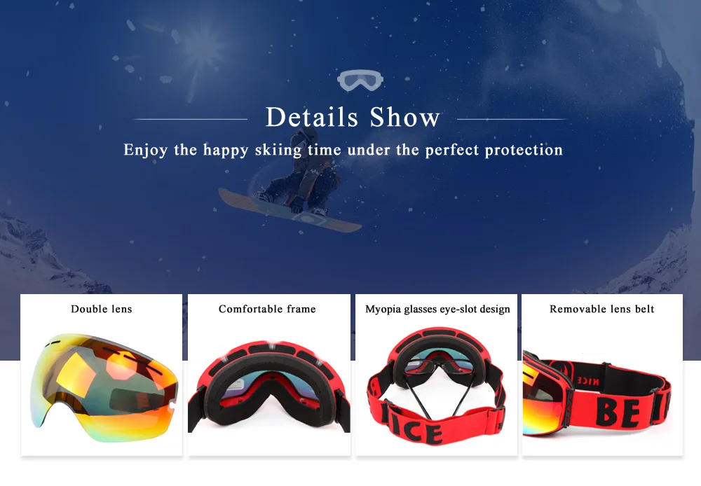 Лыжные очки для сноуборда с двойной защитой от ультрафиолета, большие очки для катания на лыжах, маска для снежного снегохода для мужчин и женщин, зимние спортивные очки