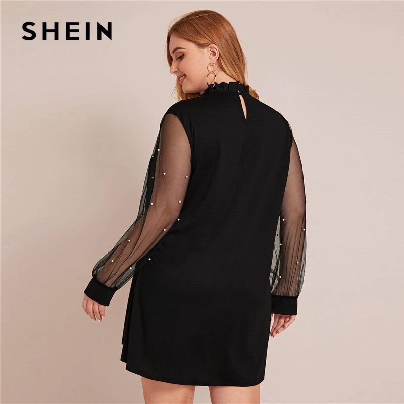 Женское Сетчатое платье туника SHEIN элегантное мини с оборками спереди и