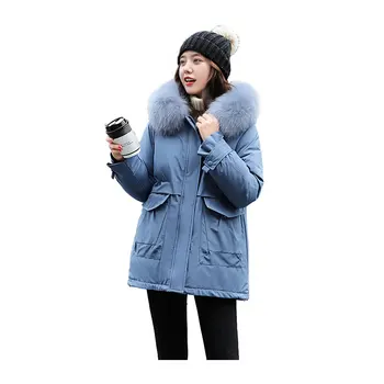 

Women Medium Long Winter Jacket Fur Collar Hooded Windproof Warm BIO Down Coat Oversize Cotton padded Parkas