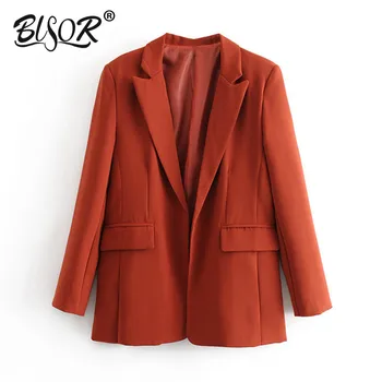 

Women chic black Suit blazer pockets long sleeve office wear coat solid female 2019 casual outerwear tops