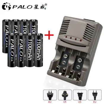 

PALO LED Light Smart Charger For NI-MH NI-CD AA/AAA/LI-ION 9V 6F22 Rechargeable Batteries + 8pcs AAA 1100mAh chargeable Battery