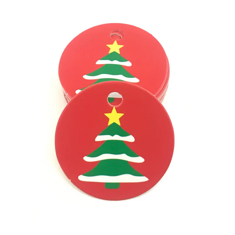Этикетка для открыток, 50 шт., сделай сам, крафт, Рождественская елка, форма, бирка, для рождественской вечеринки, декоративные подарочные бумажные карточки, бирка, бумага для рукоделия, 5,5*5,4 см D2 - Цвет: Round Tree