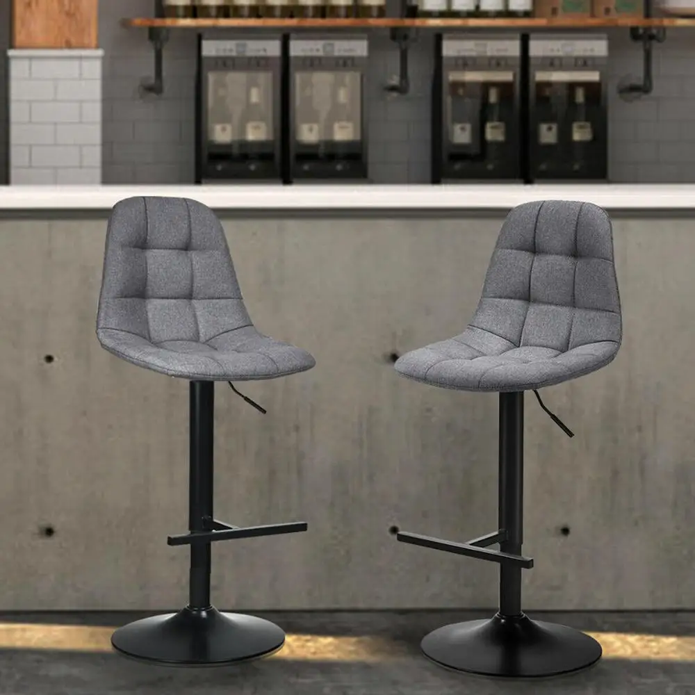 US $109.99 Set of 2 Adjustable Bar Stools Swivel Counter Height Linen Chairs with Back HW66212