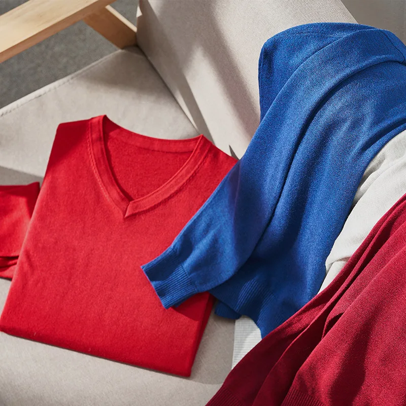 

10 Color Men's Basic Sweater V-neck Cutting 2020 Autumn New Classic Thin Slim Wool Knitting Sweaters Male Pullover Brand Clothes