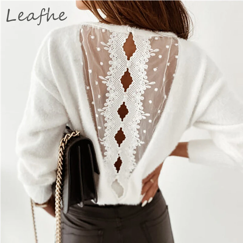 

O-neck Women Winter Tops Women's Fashion Edge Backless Used Trui Elegant Solid Long Mourn Tops Trunks Retrieve Casual Chic