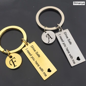 

DIY Key chain A-Z English Letters Car Keychain "Drive Safe I need you here with me" Couples Valentine Gift Men Women Key Ring