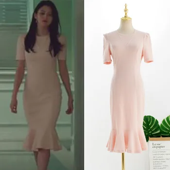 

The Married Life Han So Hee same Dress for women summer Pregnant Maternity temperament woman TV Korean dress Light pink