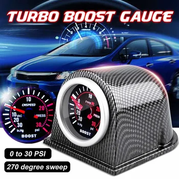 

2" 52mm LED Car Auto Bar Turbo Boost Gauge Meter Pointer With Sensor and Holder Carbon Fiber