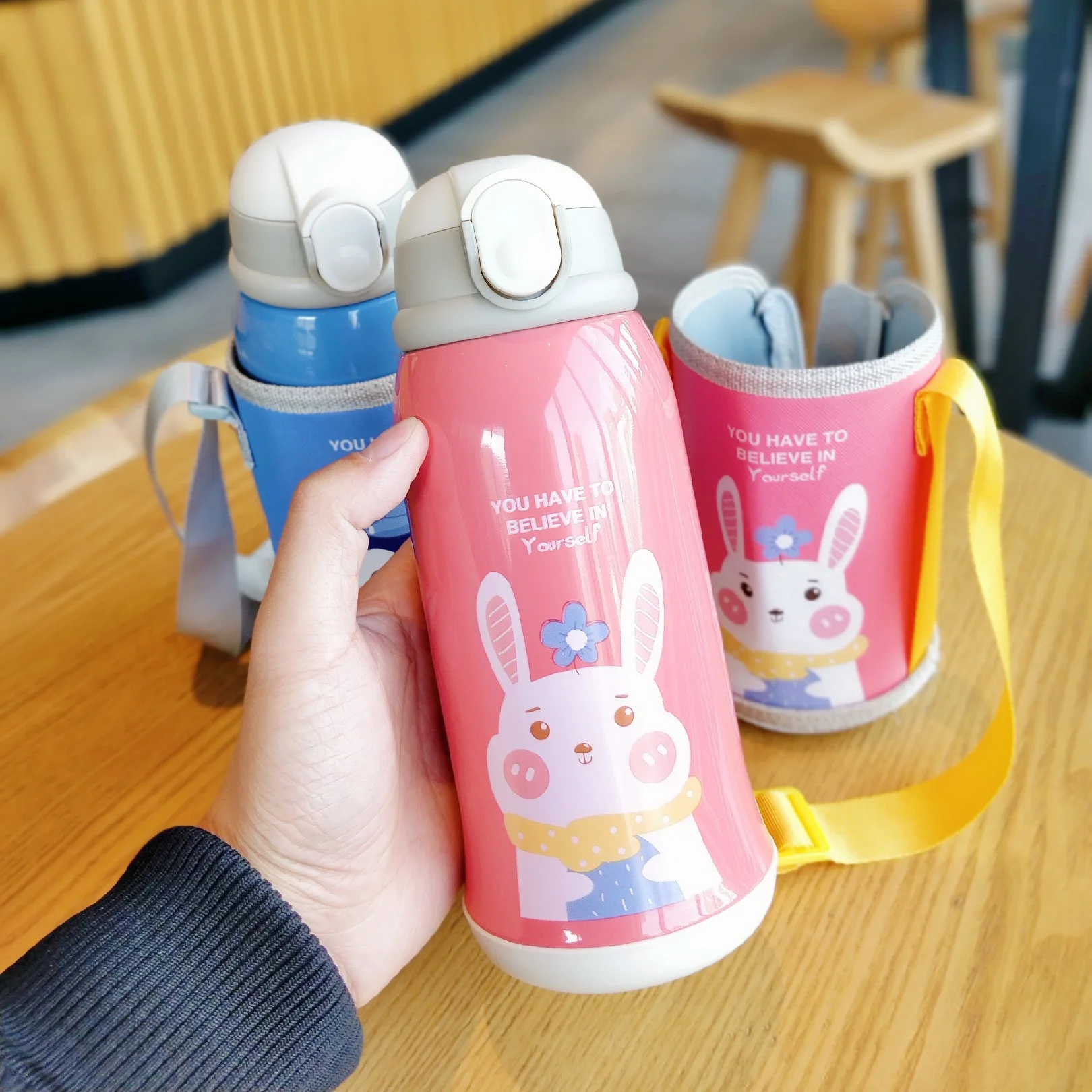 Kids Cartoon Drink Bottles Double Layers Stainless Steel Water Thermos Children Insulated Cups Portable Home School