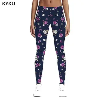 

KYKU Flower Leggings Women Fitness Pants Trousers Leggings Sport Colorful Sexy Push Ups 3d Print Womens Leggings Pants Casual