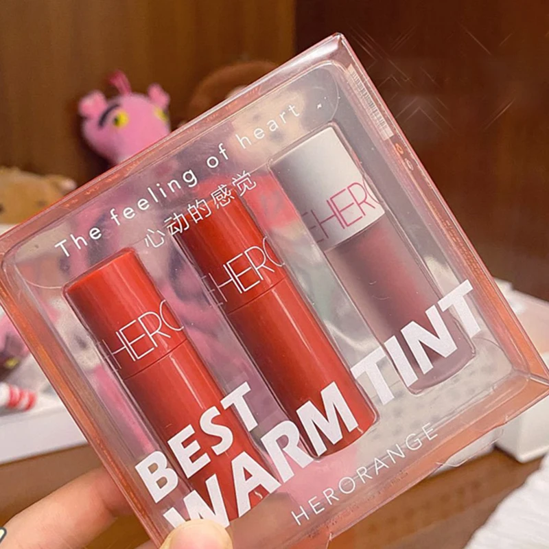 Herorange 3pcs Lip Glaze Set Mini Set Box 3 Pack Lipgloss Sexy Liquid