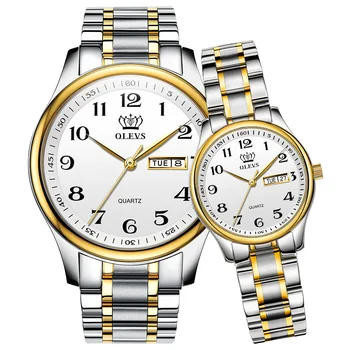 OLEVS-relojes para amantes de los hombres y mujeres, Reloj de pulsera de cuarzo de lujo, Reloj de pulsera de acero para Hombre y Mujer