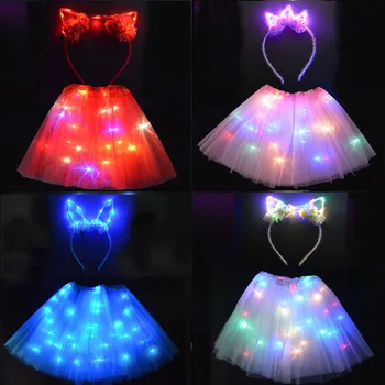 

Led Tutu Skirt Flower Crown Cat Headband Luminous Clothes Glow Suits Skirts Party Wedding Birthday Christmas New Year Navidad