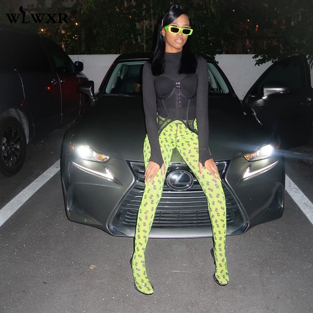 Сексуальные неоновые зеленые розовые женские брюки WLWXR эластичные облегающие с