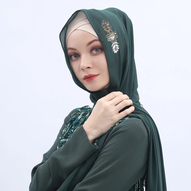 Abaya Hijabs мусульманский исламский шарф шарфы для женщин длинные Moslima Твердые алмазы молитва тюрбант Jilbab хиджаб Femme Musulman