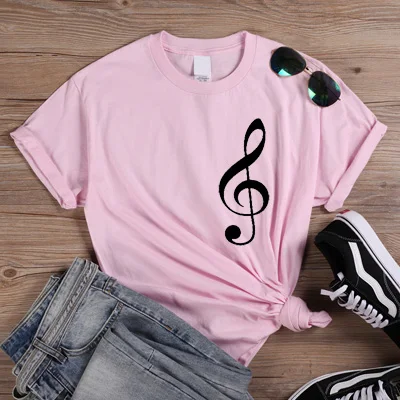 ONSEME, принт с музыкальной нотой, уличная одежда, Женская забавная футболка, женская футболка, развлекательная футболка, летние хлопковые футболки, Q-169 - Цвет: Pink