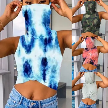 

2020 Summer New Tie-dye Camo Printed Sleeveless T-shirt Ladies Tops 2020 Fashion Designer Womens Crop Tops Tee Shirts Face