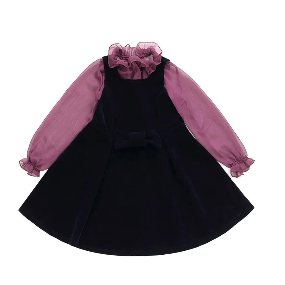 Платья для девочек, платья с длинными рукавами для девочек осенние платья с цветочным принтом и бантом для детей, зимняя повседневная одежда для девочек-подростков 6, 8, 12 лет
