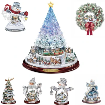 Escultura giratoria de árbol de Navidad, decoraciones de tren, Pegatinas de pasta, Pegatinas de pared/ventana, adornos navideños para el hogar