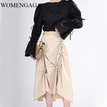 

loose High Elastic Waist Black Bandage Bow Pleated Temperament Half-body Skirt Women Fashion Tide Spring Autumn 2020 H1NP