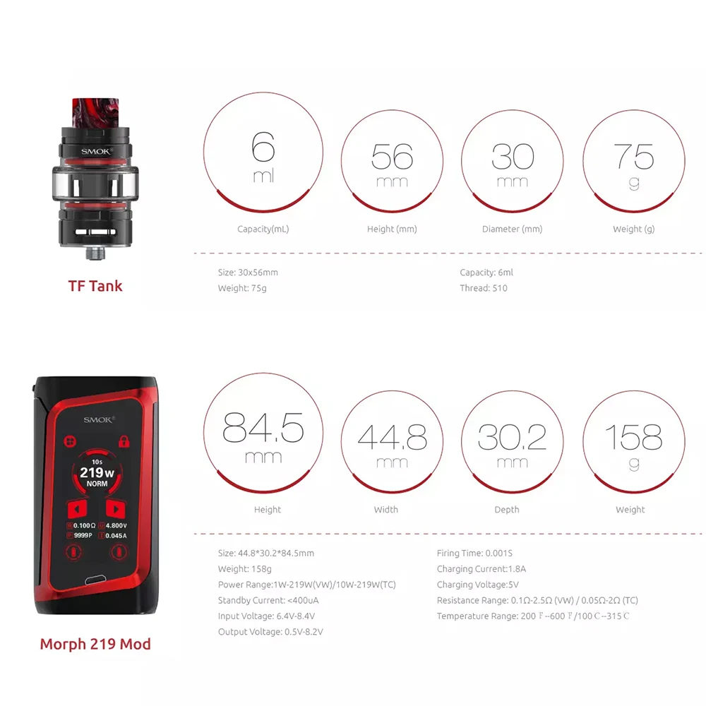 Preise SMOK Elektronische Zigarette MORPH 219 Kit 219W Box Mod Vape Kit E Shisha Verdampfer TF POD TANK Coilelektronik sigara nord S019