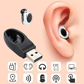 

Single Wireless Bluetooth Earphone Magnet USB Charging Music Handsfree Earbuds Headset In-ear Invisible Earpiece for Phone