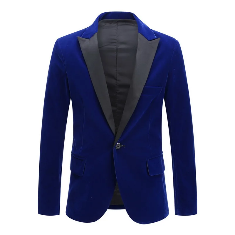 OEAK мужской бархатный приталенный пиджак-смокинг с отворотом, костюм с одной пуговицей, осенне-зимний модный Повседневный Блейзер на гусином пуху - Цвет: Blue