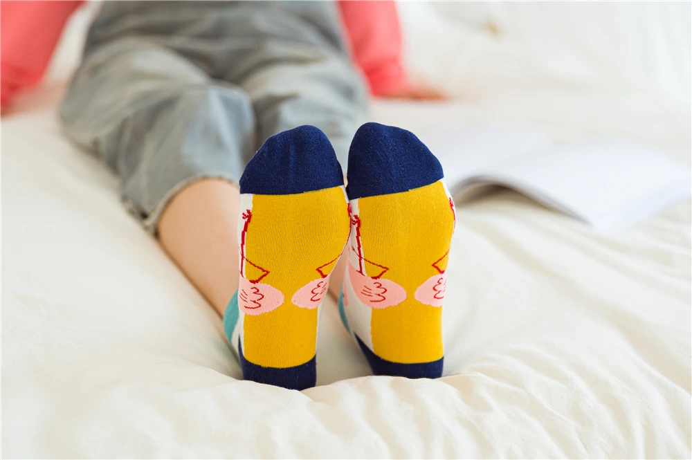 Neue kurze Söckchen mit Flamingo-Muster für Damen, bunt, Harajuku, lustig, Preppy-Stil, gestreift, Gittermuster – Detail 15