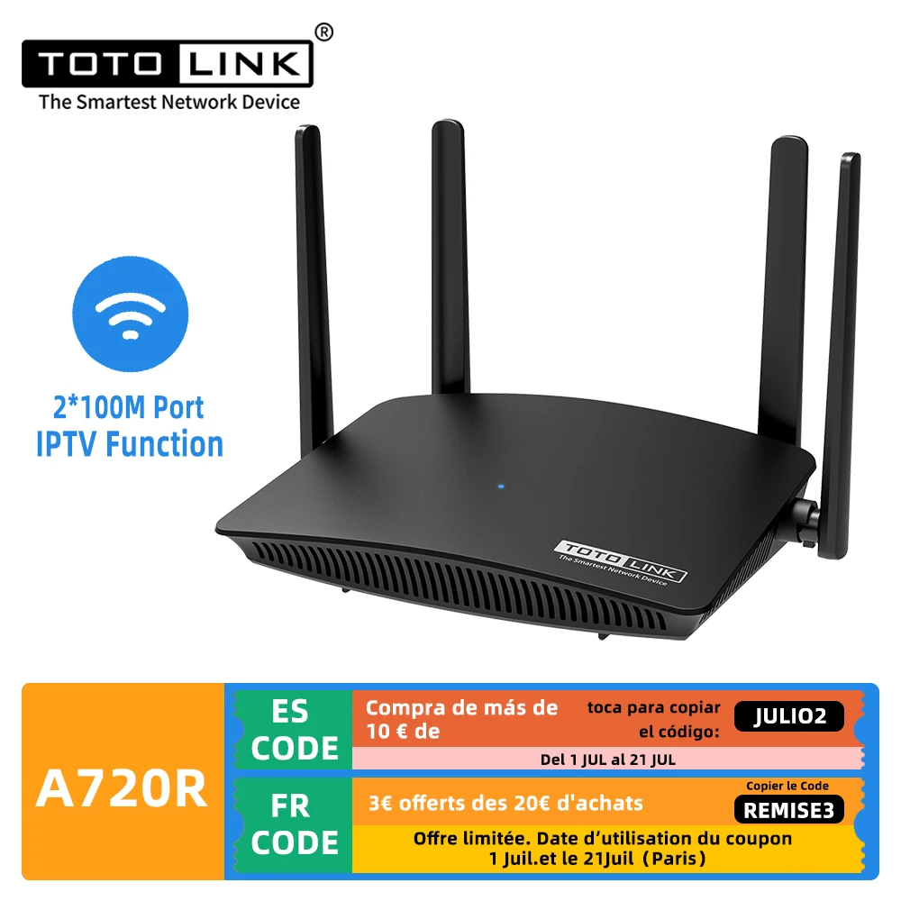 TOTOLINK A720R AC1200 WIFI Router  2.4GHz/5GHz wifi Repeater 4*5dBi External Antennas support IPTV best home wifi signal booster