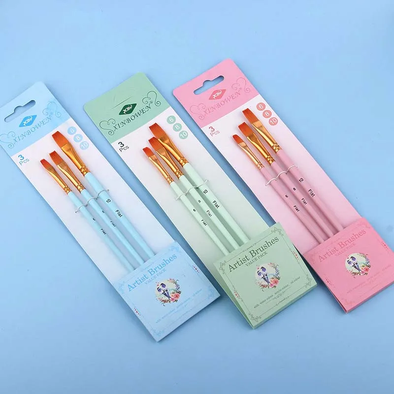 Artists Paint Brush Set Nylon Hair Watercolor Brushes Set, Drawing Supplies for Beginners, Pointed & Plain Tip 3pcs/pack