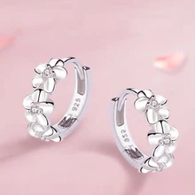 925-Sterling-Silver Earrings Jewelry Charm Flower Gift Round Small New Female