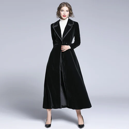 

2019 Autumn Winter New Popular Style Black Pure Color Designs Elegant Temperament Loose Slim Female Casual Velvet Coat Plus Size