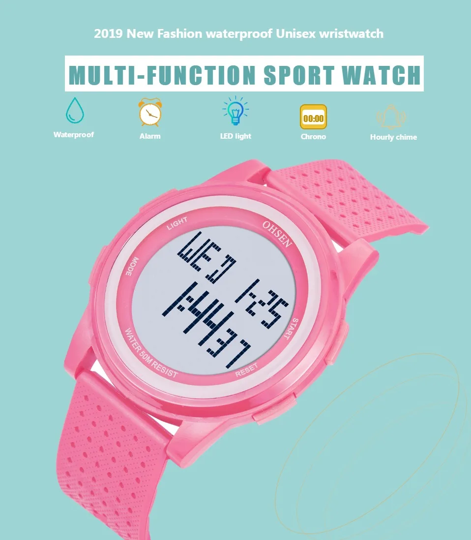 Ohsen женские наружные силиконовые спортивные часы водонепроницаемый светодиодный детский браслет часы многофункциональные наручные часы для девочек и мальчиков montre femme