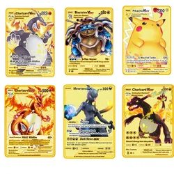 Cartes Pokemon Flash en métal doré, Charizard Eevee Mewtwo Pikachu, jeu de Collection, carte de commerce, jouets figurines pour enfants 