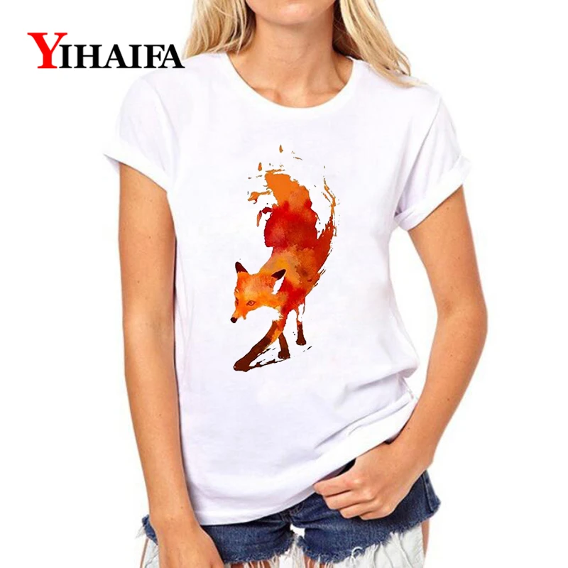 

Women T-shirt 3D Print Stylish Colorful Fox Graphic Tee Casual Lady Summer White T shirts Fashion Unisex Short Sleeve Tops