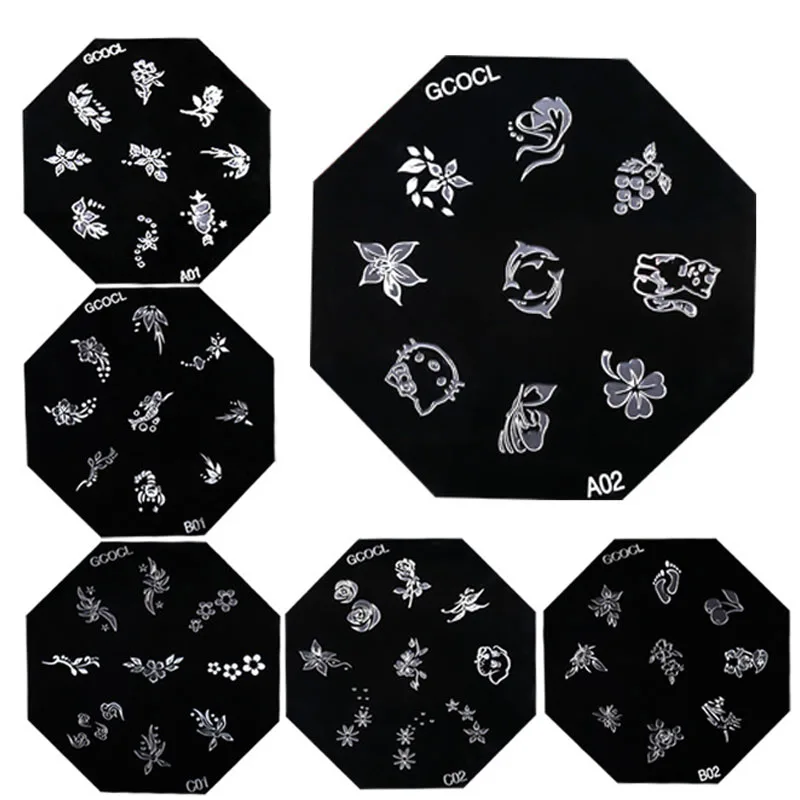

1pcs 6*6cm Stainless Steel Nail Art Stamping Plates Reusable Octagonal Printing Plate Floral Animal Cherry Print Stamping Plate