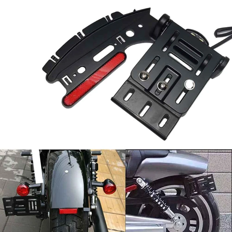 

Black Motorcycle Folding Side Mount License Plate Light Bracket for Harley Sportster xL 883 1200 2004-2016 Sporster Models with