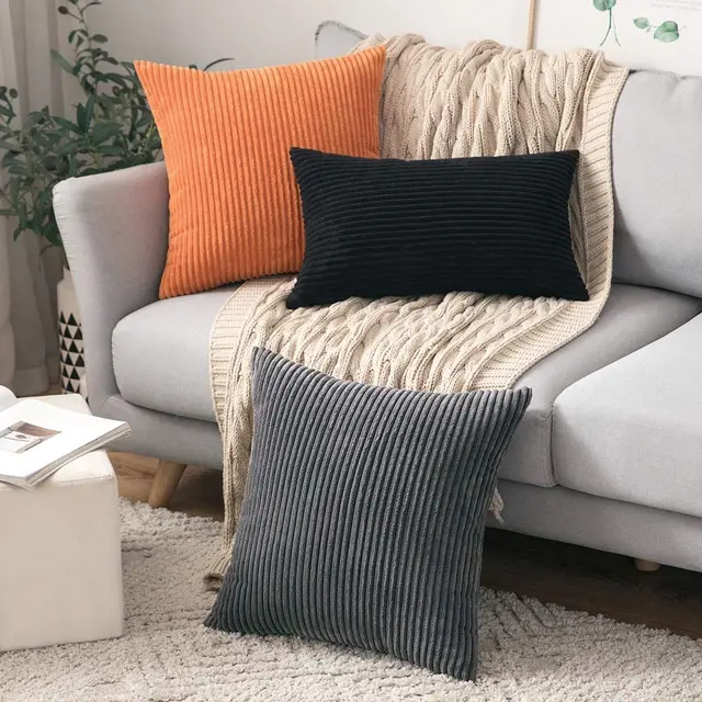 Supersoft Corduroy Cushion Cover Solid Striped Throw Pillow Covers Decorative Pillow Case for Sofa Bed Living Room Decoration 2