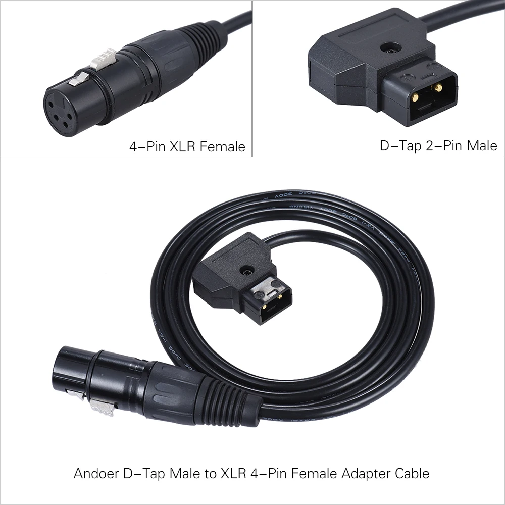 Andoer 100cm / 3.3ft D-Tap Male to XLR 4-Pin Female Adapter Power Supply Cable Cord for V-mount Battery Plate Camcorder Monitor