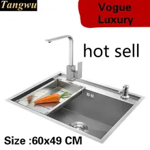 Квартира мыть овощи стандарт 304 нержавеющая сталь роскошная кухня ручная раковина одинарная мойка 600x490 мм